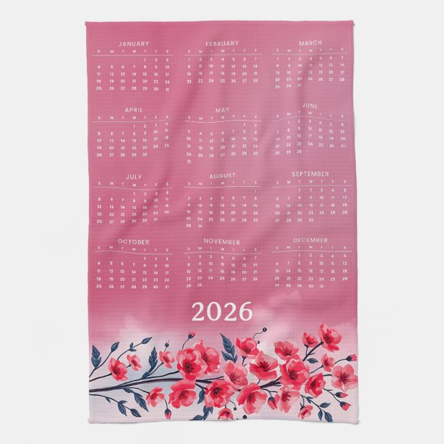 Kalender 2026 mit Blumen Geschirrtuch (Vertikal)