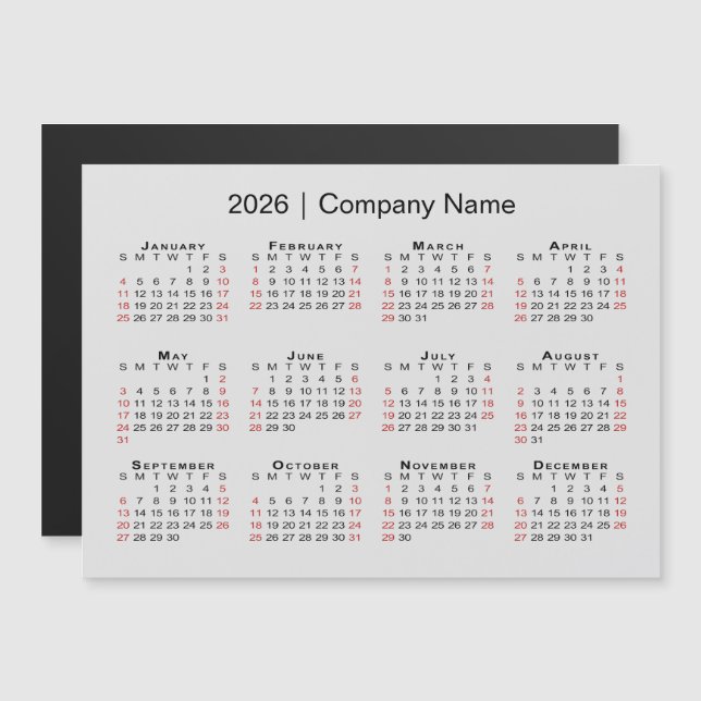 Kalender 2026 mit Firmenname Gray Magnet (Vorne/Hinten)