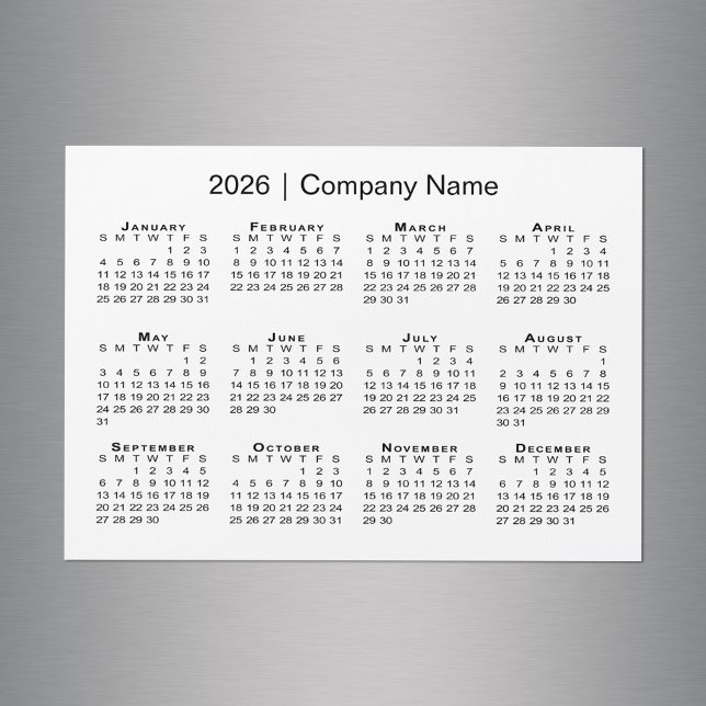 Kalender 2026 mit Firmenname White Magnet (2026 Calendar with Company Name White Magnet in situ)