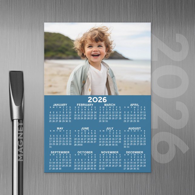 Kalender 2026 mit Foto - Jahr-Ansicht Magnetkarte (2026 Calendar Magnet with Custom Photo)