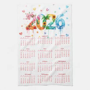 Kalender 2026 mit vier Jahreszeiten Geschirrtuch