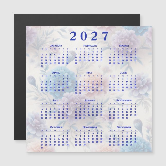 Kalender 2027 Blumen Magnetkarte (Vorne/Hinten)