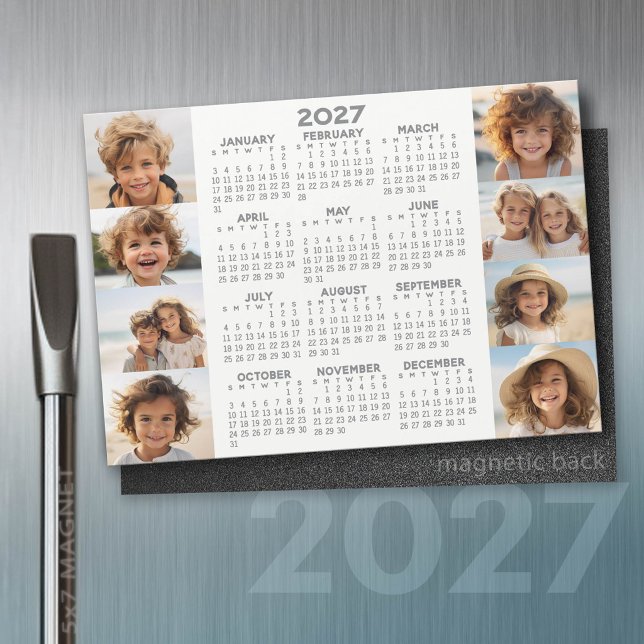 Kalender - 8 Fotos - Basic Grau White Magnet (2027 Calendar)
