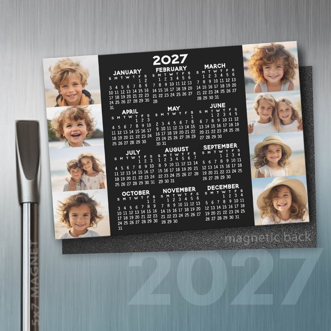 Kalender - 8 Fotos - Schwarz-weißes Grundmagazin Magnetkarte (2027 Calendar)