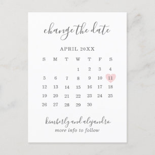 Kalender Datum ändern Rosa Herz Cute Ankündigungspostkarte