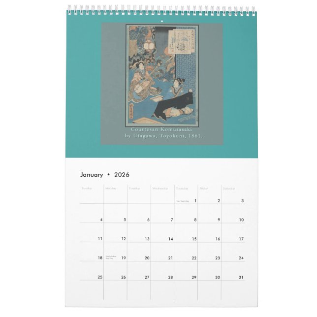 Kalender des antiken Japaners Woodblocks (Jan 2026)