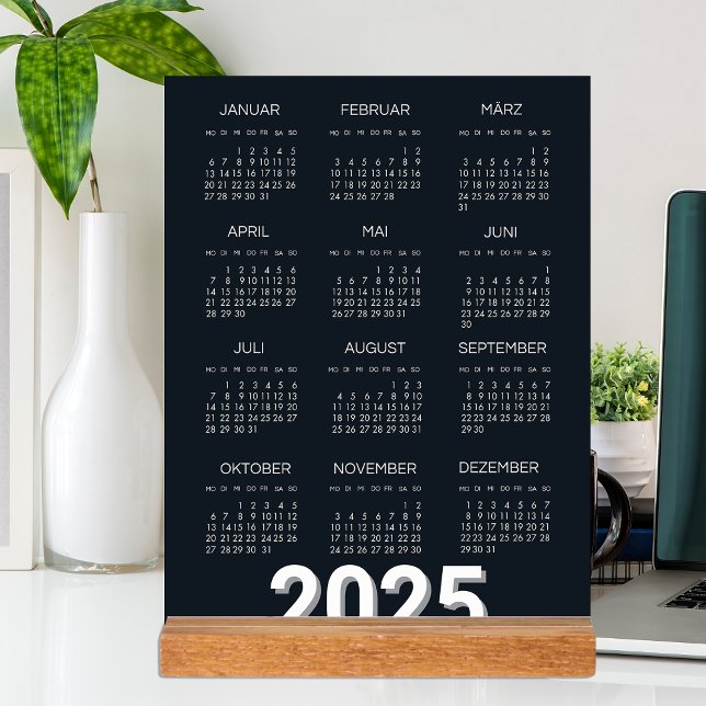 Kalender Deutsch 2025 Année Moderne Noir Et Blanc (Kalender Deutsch 2025 Yearly Modern Black And Whit Acrylic Sign)