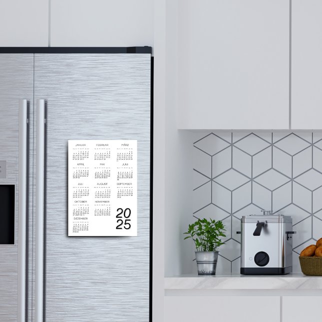 Kalender Deutsch 2025 Kalender Schwarz/Weiß Magneteinladung (2025 Kalender Deutsch Black And White Magnetic Invitation)