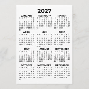 Kalender für das ganze Jahr 2027 einfache Karte