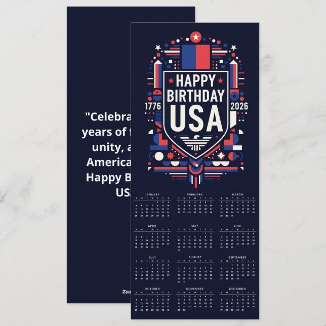 Kalender Glückwunsch Geburtstag USA 250 Feiertagskarte (Vorne/Hinten)
