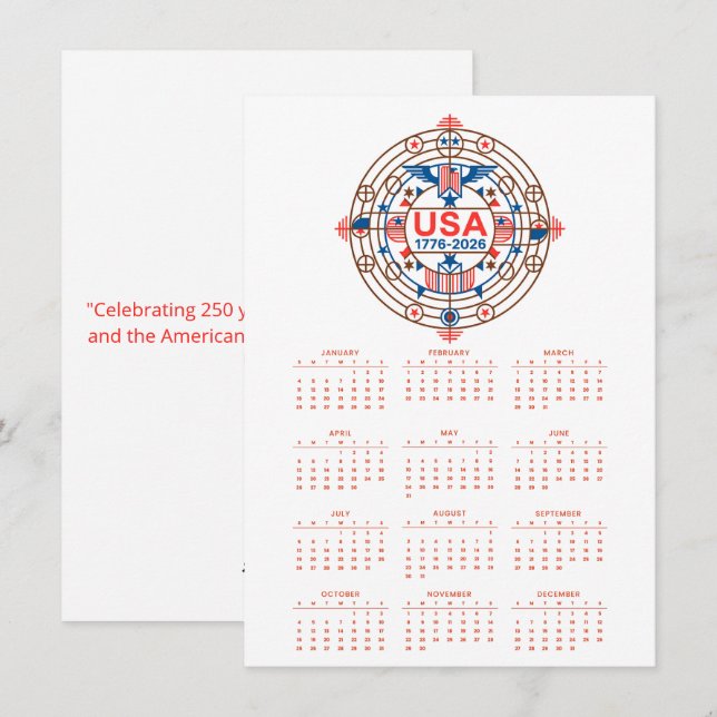 Kalender Glückwunsch Geburtstag USA 250 Feiertagskarte (Vorne/Hinten)