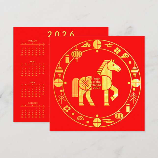 Kalender Gold Chinesisches neues Jahr 2026 (Vorne/Hinten)