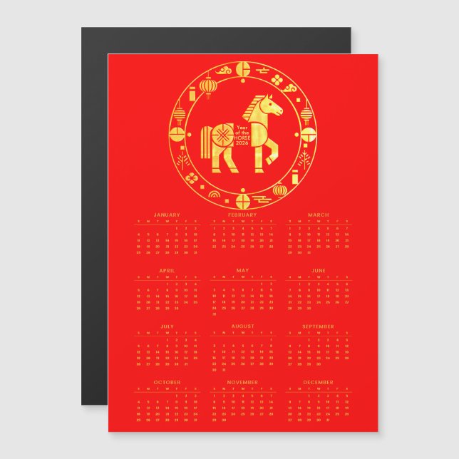 Kalender Gold Chinesisches neues Jahr 2026 Magnetkarte (Vorne/Hinten)