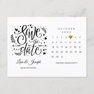 Kalender Gold Herz Save-the-Date Postkarte