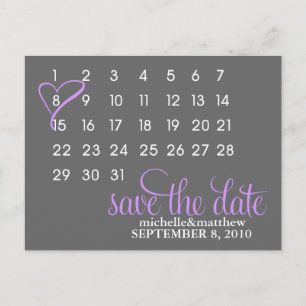Kalender-Hochzeitskarten {lila} Ankündigungspostkarte