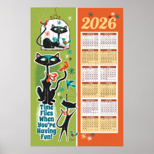 Kalender Küchenposter mit Katzen im Stil der Mitte Poster
