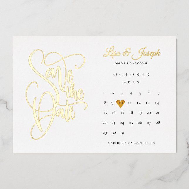 Kalender Liebe Herz Save the Date Gold Folieneinladung (Vorderseite)