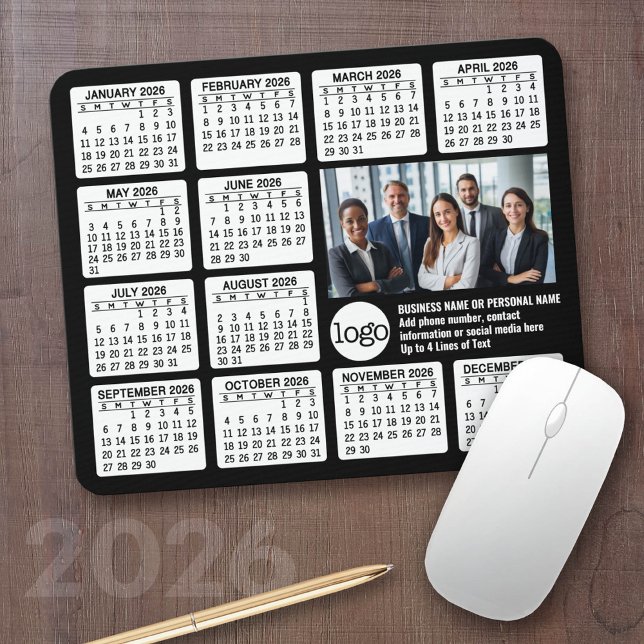 Kalender - Logo, Foto Mousepad (2026 Calendar with your logo or photos - Great Business Gift or Home Office Decor)