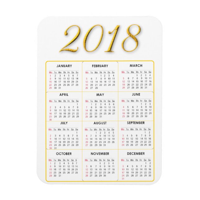 Kalender-Magnet Gold und Weiß 2018 Magnet (Vertikal)