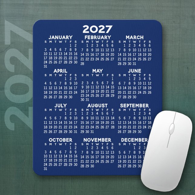 Kalender - marineblau Hintergrund - Vertikal Mousepad (2027 Calendar Mousepad)