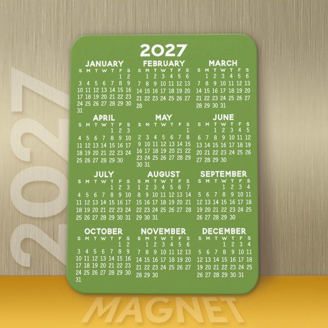Kalender - Minimal Grün und Weiß Modern Magnet (Modern 2027 Calendar Magnet)