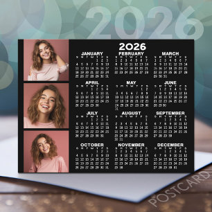 Kalender mit 3 Foto Collage - schwarz Postkarte