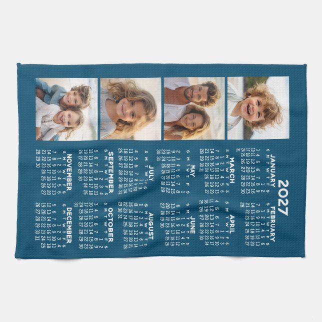 Kalender mit 4 Foto Collage Blue Geschirrtuch (Horizontal)