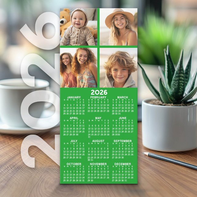 Kalender mit 4 Fotomaterial - Grüne Karte (2026 Calendar on Cardstock - Simple, Minimal Design and Photo Collage)