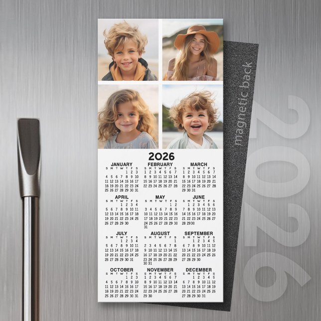 Kalender mit 4 Fotomaterial - Modern Magnet (2026 Calendar Magnet for the Fridge or Home Office - Add a Photo for a Personal Touch)