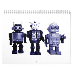 Kalender mit blauen Robotern