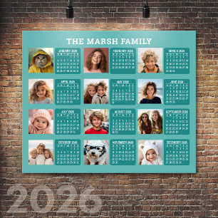 Kalender mit einem Bild für jeden Monat - Aqua Poster