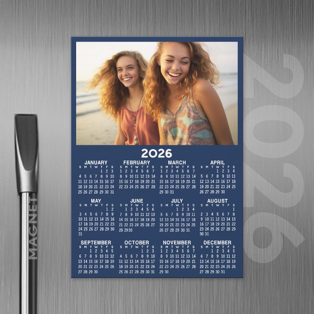Kalender mit Foto Full Year View Modern Magnet (2026 Calendar Magnet with Custom Photo)