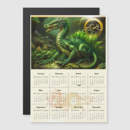 Kalender mit grünem Drachen. Zeitplan für 2024 Magnetkarte