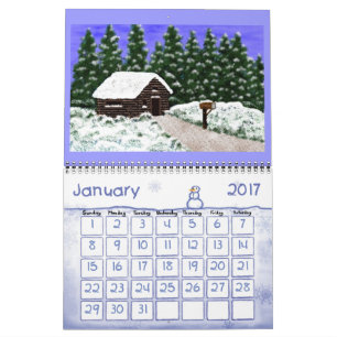 Kalender mit Kabinen und Landschaften