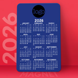 Kalender mit Logo Basic Blue White Minimal Magnet