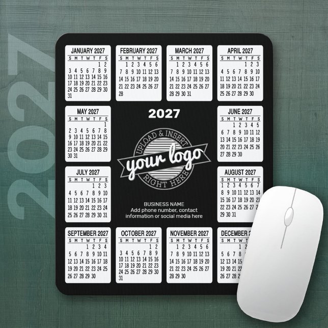 Kalender mit Logo Kontaktinformationen Schwarz-wei Mousepad (2027 Calendar Mousepad)