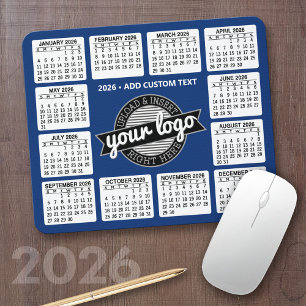 Kalender mit Logo und Text - Blau und Weiß Mousepad