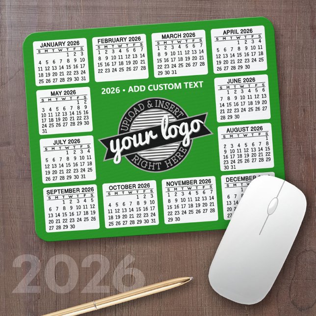 Kalender mit Logo und Text - grün und weiß Mousepad (2026 Calendar Mousepad)