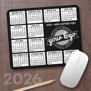 Kalender mit Logo und Text - Schwarz und Weiß Mousepad