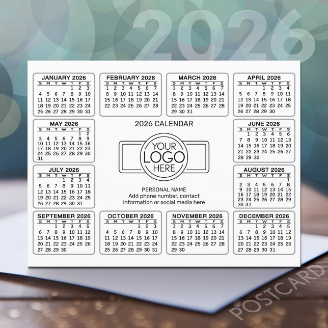 Kalender mit Logoinformationen Kontaktinformatione Postkarte (2026 Calendar Postcard)