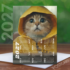 Kalender mit niedlicher, gelb gekleideter Katze Postkarte