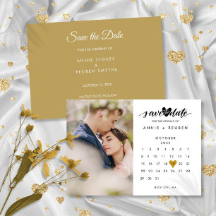 Kalender Modern Elegant Gold Herz Foto Hochzeit Save The Date