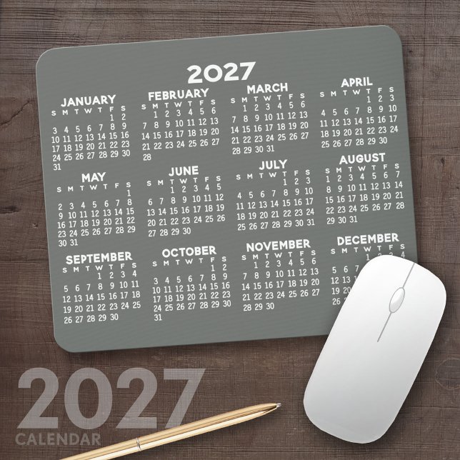 Kalender - modern grau-weiß einfach mousepad (2027 Calendar Mousepad)