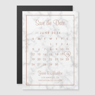 Kalender Modern Marble Roségold Save the Date Magneteinladung