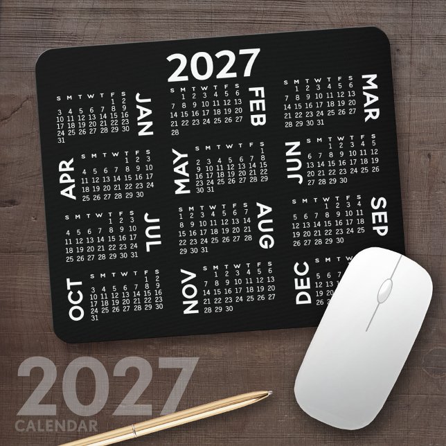 Kalender - modern, schwarz und weiß mousepad (2027 Calendar Mousepad)