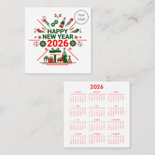 Kalender Neujahr 2026 Square Business Card Quadratische Visitenkarte