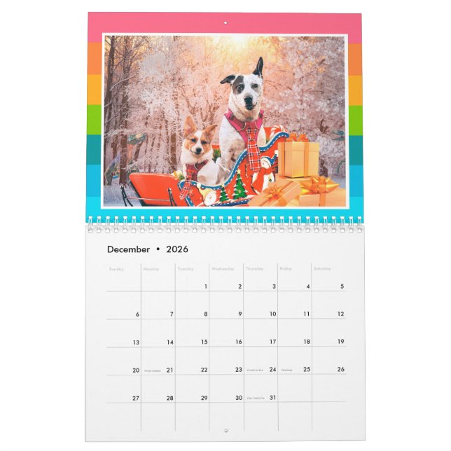 Kalender Niedliche Hunde und Dinosaurier (Dez 2026)