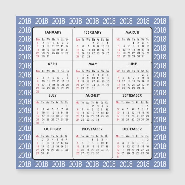Kalender-quadratische Magnetkarte des Blau-2018 (Vorderseite)