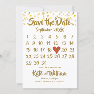 Kalender Save the Date Gold Liebe Herzen Konfetti