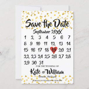Kalender Save the Date Golden Liebe Herzen Konfett